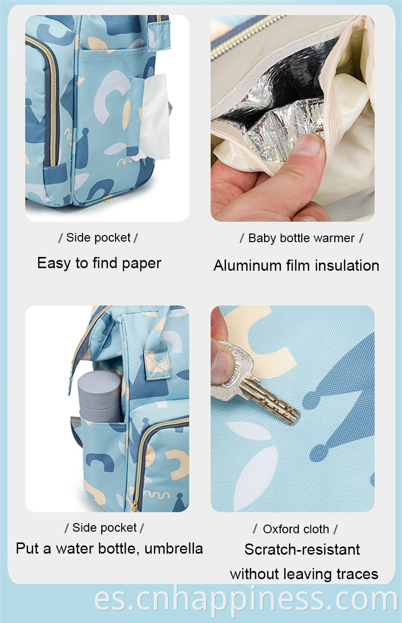 Bolso de mumas de bebé grande personalizado que cambia pañales bolso de pañal con colgador de cochecito bolsas térmicas